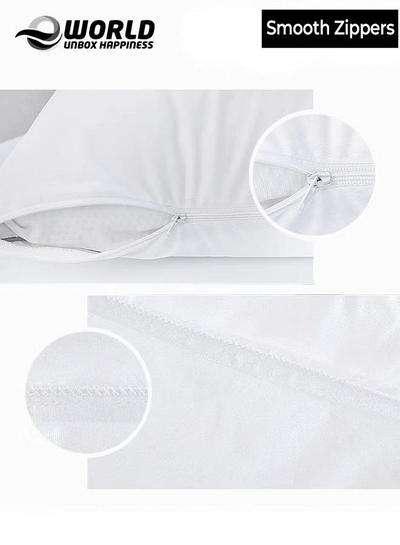 Eworld Waterproof White Cotton Pillow Covers with Smooth Zippers-2
