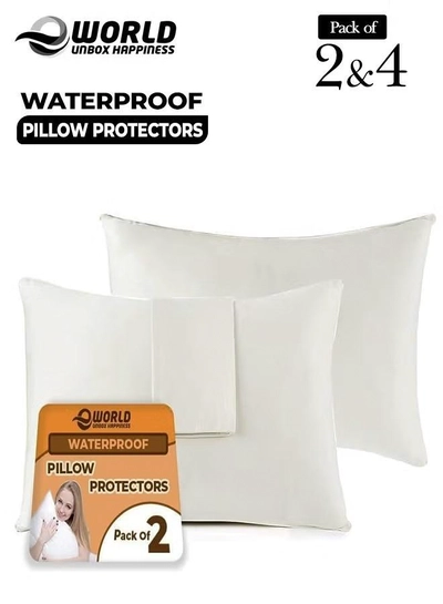 Eworld Waterproof White Cotton Pillow Covers with Smooth Zippers-0