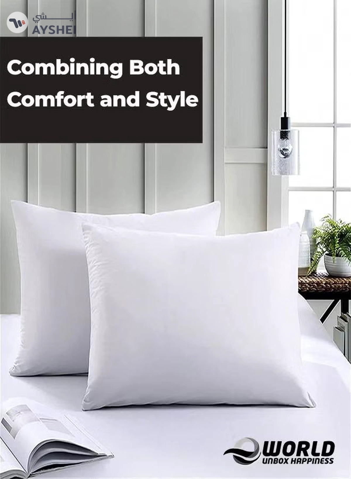 Eworld Waterproof White Cotton Pillow Covers with Smooth Zippers-4-4