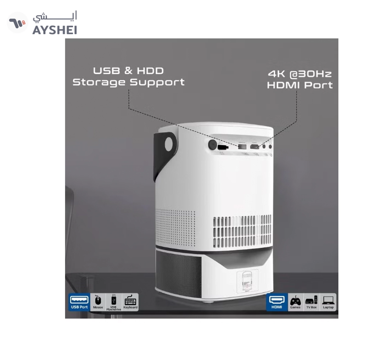 PROMATE 4K Ultra HD Wireless LCD Projector with Built-In Speaker & Monopod Stand-2-2