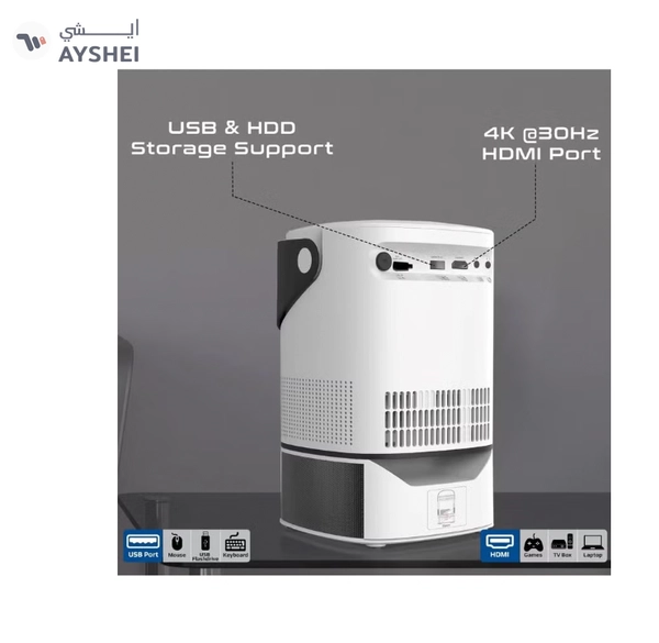PROMATE 4K Ultra HD Wireless LCD Projector with Built-In Speaker & Monopod Stand