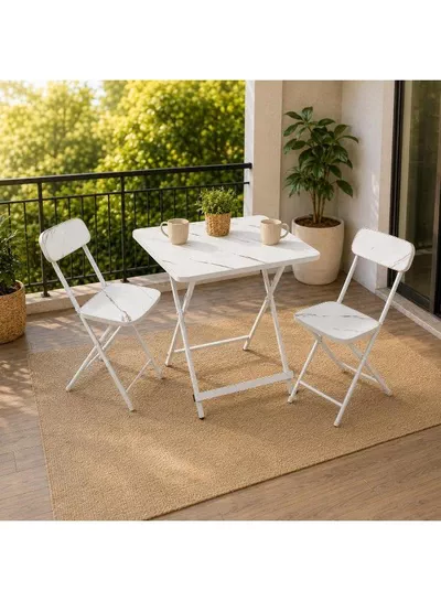 DubaiGallery Marble Design Table and Chair [2 Chair] - Foldable Chair & Table Set with Metal Frame Dining Set for Garden Furniture | Patio Set for Balcony, Office, Camping & outdoor (70x60cm) - White-0