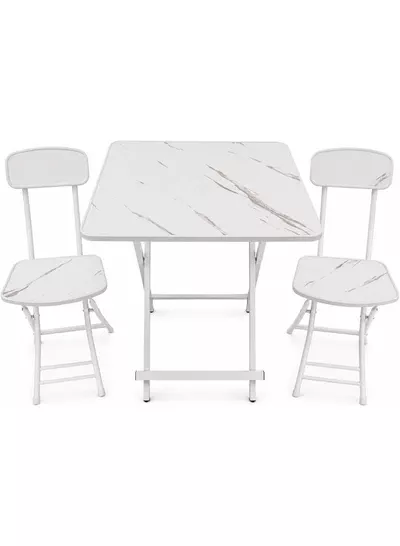 DubaiGallery Marble Design Table and Chair [2 Chair] - Foldable Chair & Table Set with Metal Frame Dining Set for Garden Furniture | Patio Set for Balcony, Office, Camping & outdoor (70x60cm) - White-2