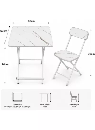 DubaiGallery Marble Design Table and Chair [2 Chair] - Foldable Chair & Table Set with Metal Frame Dining Set for Garden Furniture | Patio Set for Balcony, Office, Camping & outdoor (70x60cm) - White-3