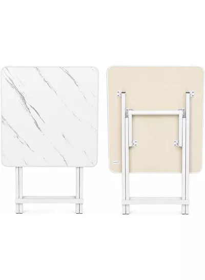 DubaiGallery Marble Design Table and Chair [2 Chair] - Foldable Chair & Table Set with Metal Frame Dining Set for Garden Furniture | Patio Set for Balcony, Office, Camping & outdoor (70x60cm) - White-5