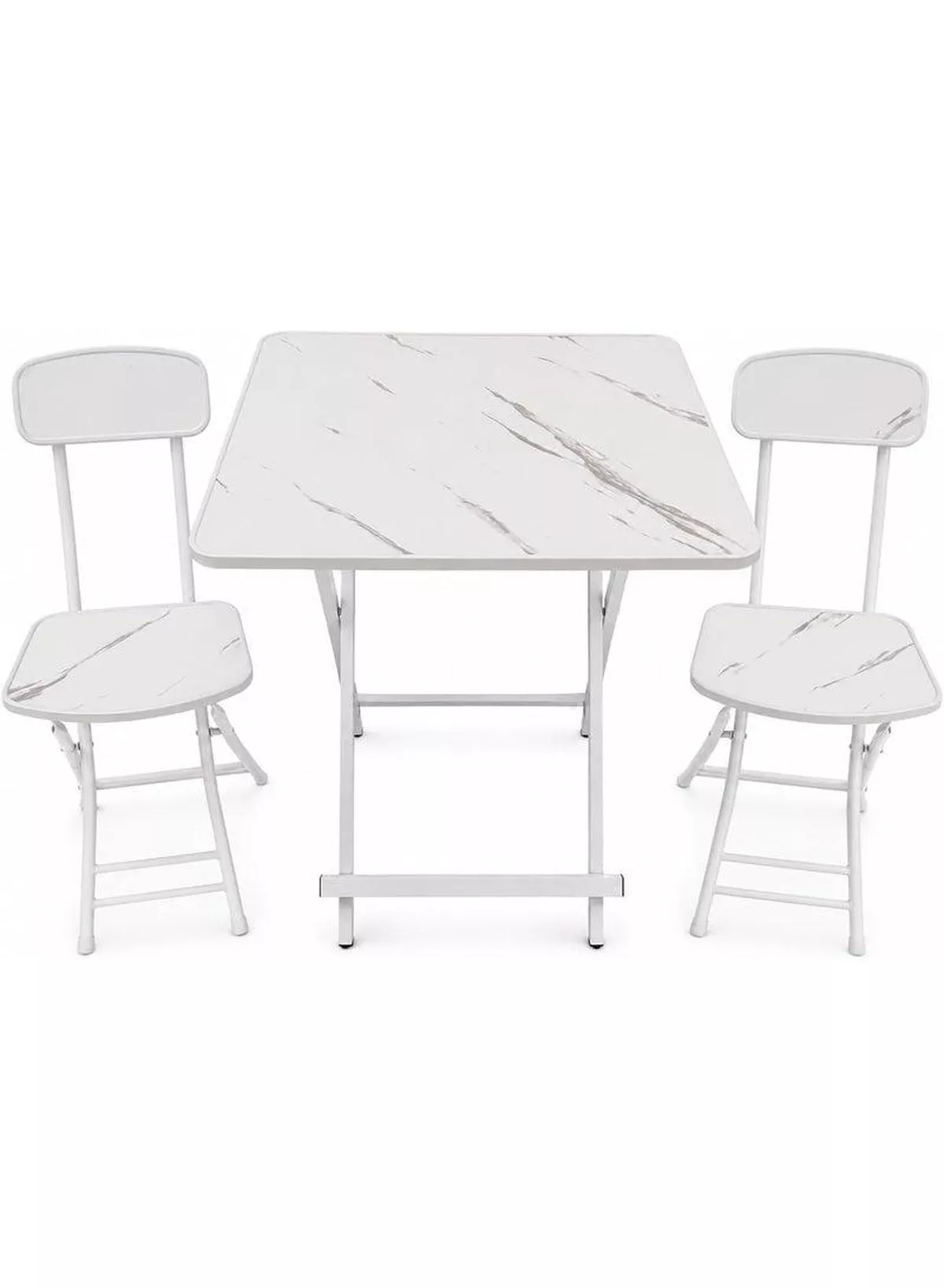 DubaiGallery Marble Design Table and Chair [2 Chair] - Foldable Chair & Table Set with Metal Frame Dining Set for Garden Furniture | Patio Set for Balcony, Office, Camping & outdoor (70x60cm) - White-2-2