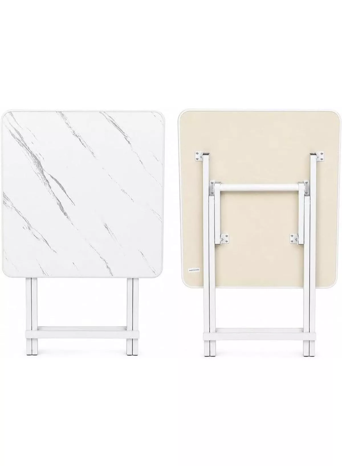 DubaiGallery Marble Design Table and Chair [2 Chair] - Foldable Chair & Table Set with Metal Frame Dining Set for Garden Furniture | Patio Set for Balcony, Office, Camping & outdoor (70x60cm) - White-5-5
