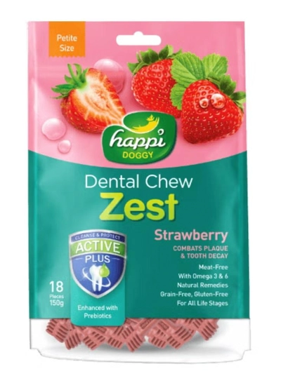 HAPPY DOG Dental Chew Zest-Strawberry- 2.5" (18 Pieces) -150g-0