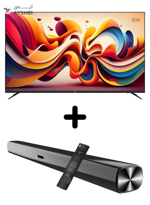 JVC Bundle Of 55-Inch Edgeless 4K UHD QLED Smart TV (WebOS, Dolby Audio, Bluetooth, Magic Remote) With 2.0 Channel Soundbar (Bluetooth, FM Radio, USB Playback) LT-55NQ7145+SOUNDBAR Black