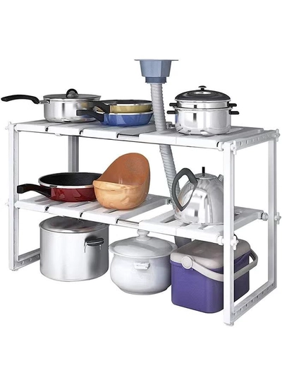SKY-TOUCH 2-Tier Expandable Kitchen Storage Rack White 50cm-1
