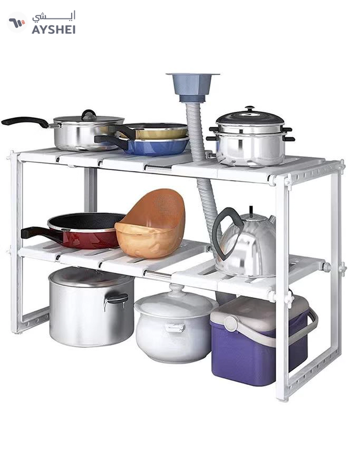 SKY-TOUCH 2-Tier Expandable Kitchen Storage Rack White 50cm-1-1