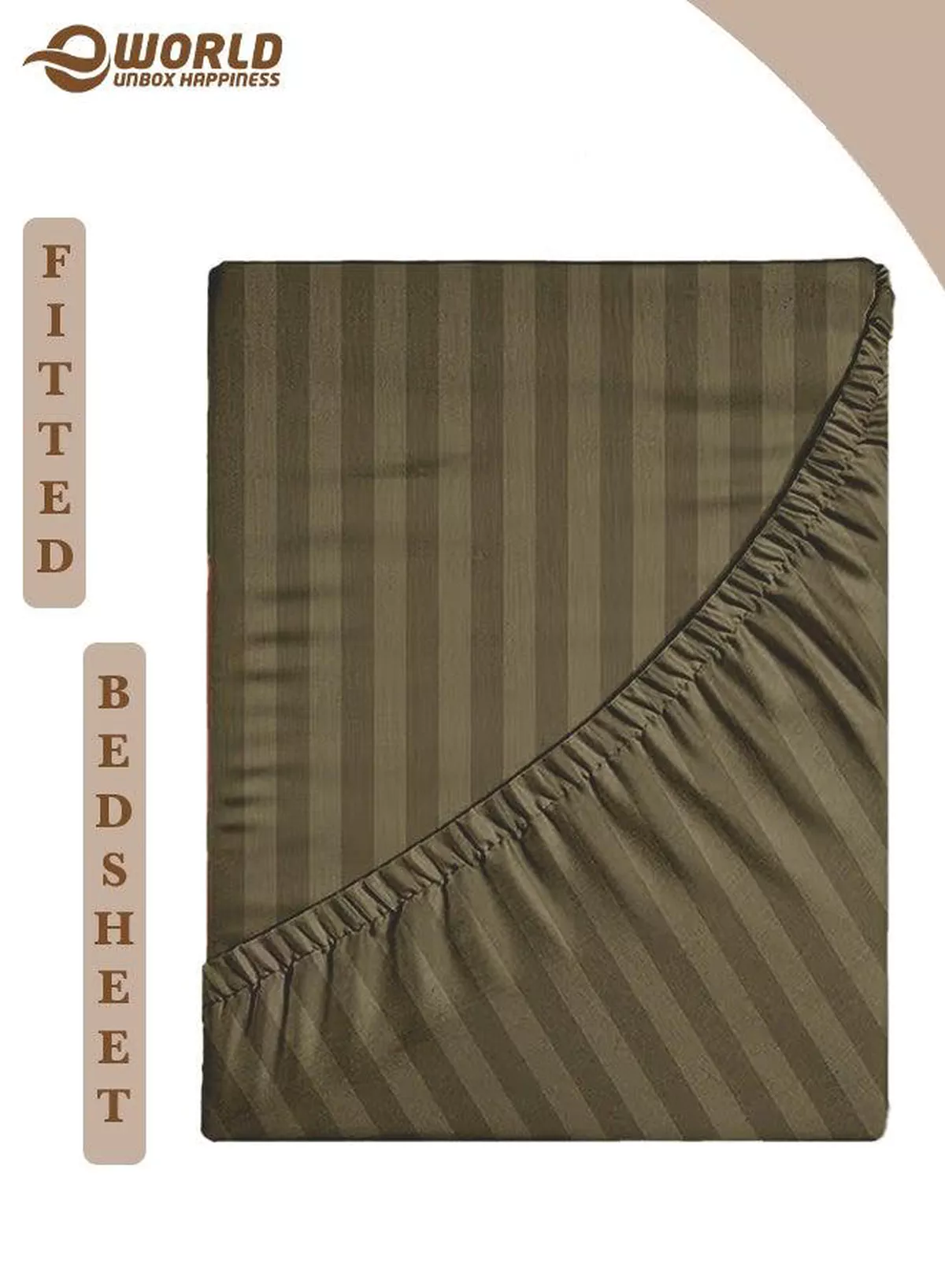 Olive Green Striped Microfiber Fitted Bedsheet with Deep Pocket for a Snug Fit, Breathable, Machine Washable for Optimal Protection, Available in King, Queen and Single Sizes, Without Pillow Cover
