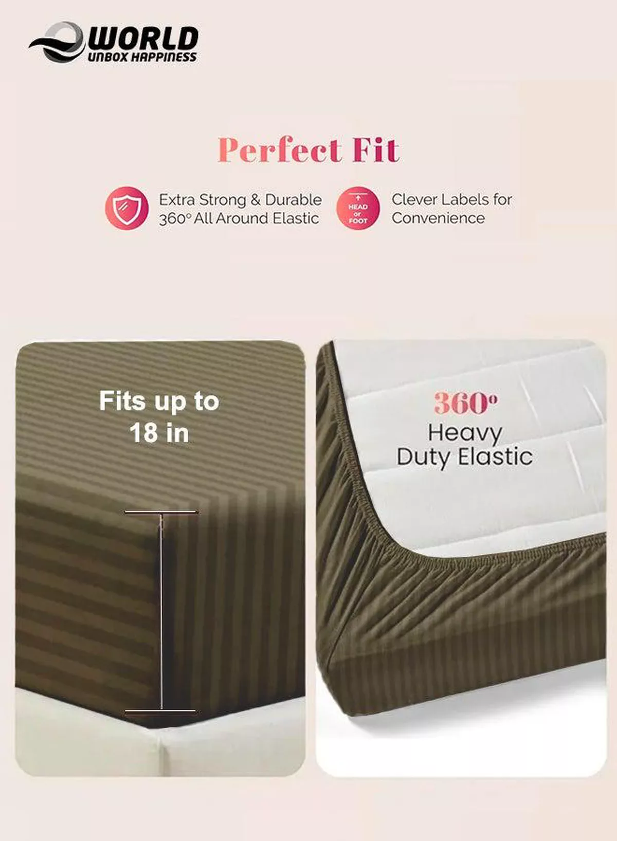 Olive Green Striped Microfiber Fitted Bedsheet with Deep Pocket for a Snug Fit, Breathable, Machine Washable for Optimal Protection, Available in King, Queen and Single Sizes, Without Pillow Cover-2-2