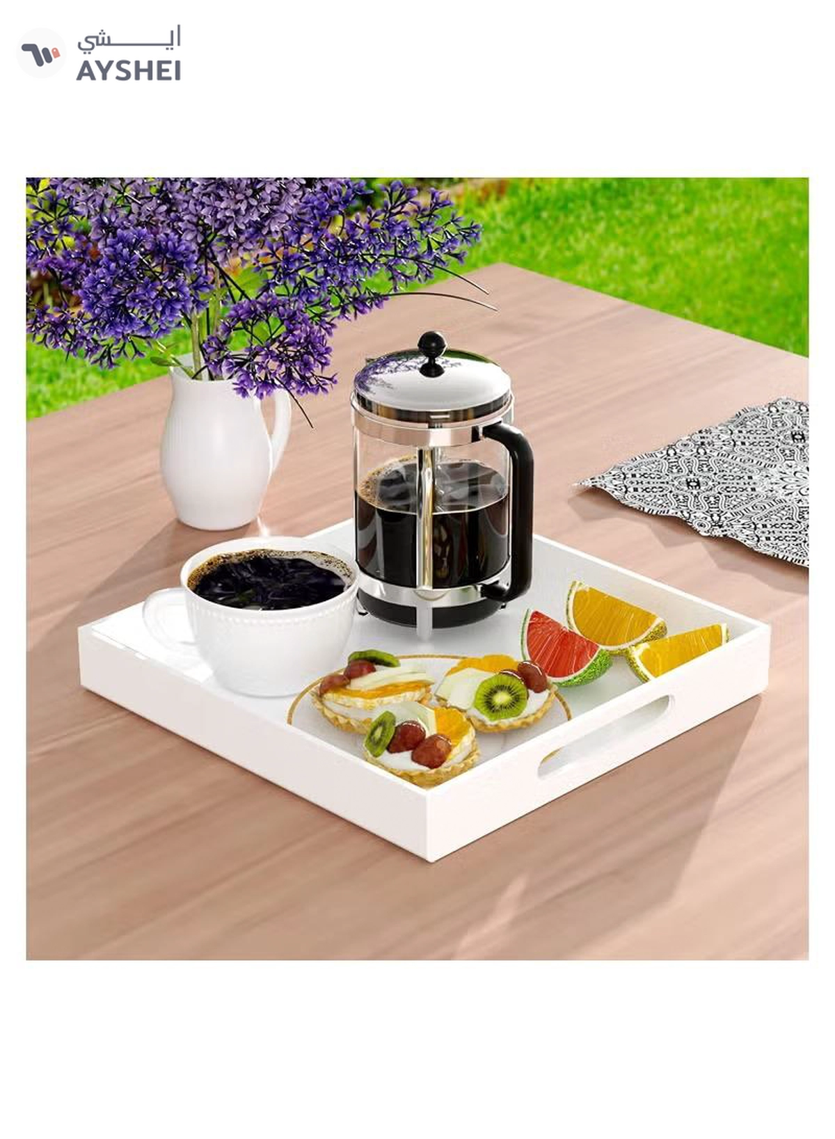 Eworld Food Serving Tray with Handles for Coffee, Tea and Snacks-1-1