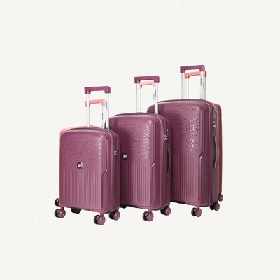 British Tourister 3 Piece Polypropylene Hard Side Spinner Luggage Trolley Set 20/24/28 Inch - Purple-0