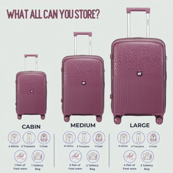 British Tourister 3 Piece Polypropylene Hard Side Spinner Luggage Trolley Set 20/24/28 Inch - Purple