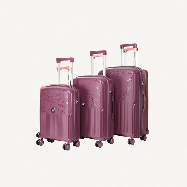British Tourister 3 Piece Polypropylene Hard Side Spinner Luggage Trolley Set 20/24/28 Inch - Purple