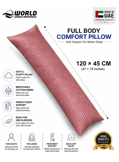 Premium Full Body Pillow for Adults, Ultra-Smooth Polyester Fiber, Breathable & Ideal for Side Sleepers, with Ultra-Soft Cotton Cover, Available in Multiple Colors, 120x45 cm-0