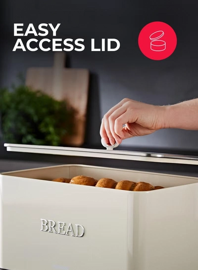 GEEPAS 13 L Bread Bin Retro-Style | Carbon Steel Bread Box with Air-Circulation Freshness System | Easy-Clean Smooth Finish, Portable Countertop Storage for Bread | Pastries & Snacks GCS63081UK-CR Cream-3