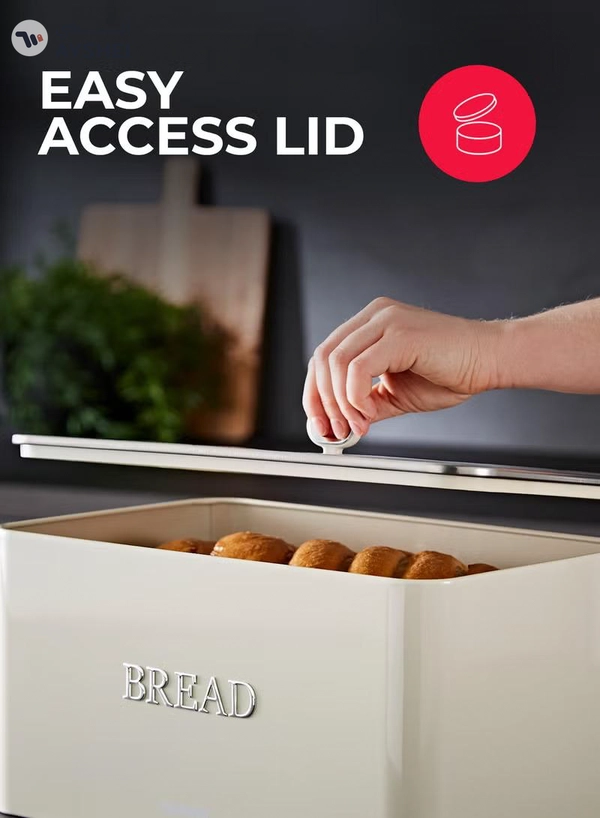 GEEPAS 13 L Bread Bin Retro-Style | Carbon Steel Bread Box with Air-Circulation Freshness System | Easy-Clean Smooth Finish, Portable Countertop Storage for Bread | Pastries & Snacks GCS63081UK-CR Cream