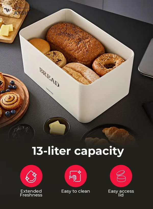 GEEPAS 13 L Bread Bin Retro-Style | Carbon Steel Bread Box with Air-Circulation Freshness System | Easy-Clean Smooth Finish, Portable Countertop Storage for Bread | Pastries & Snacks GCS63081UK-CR Cream