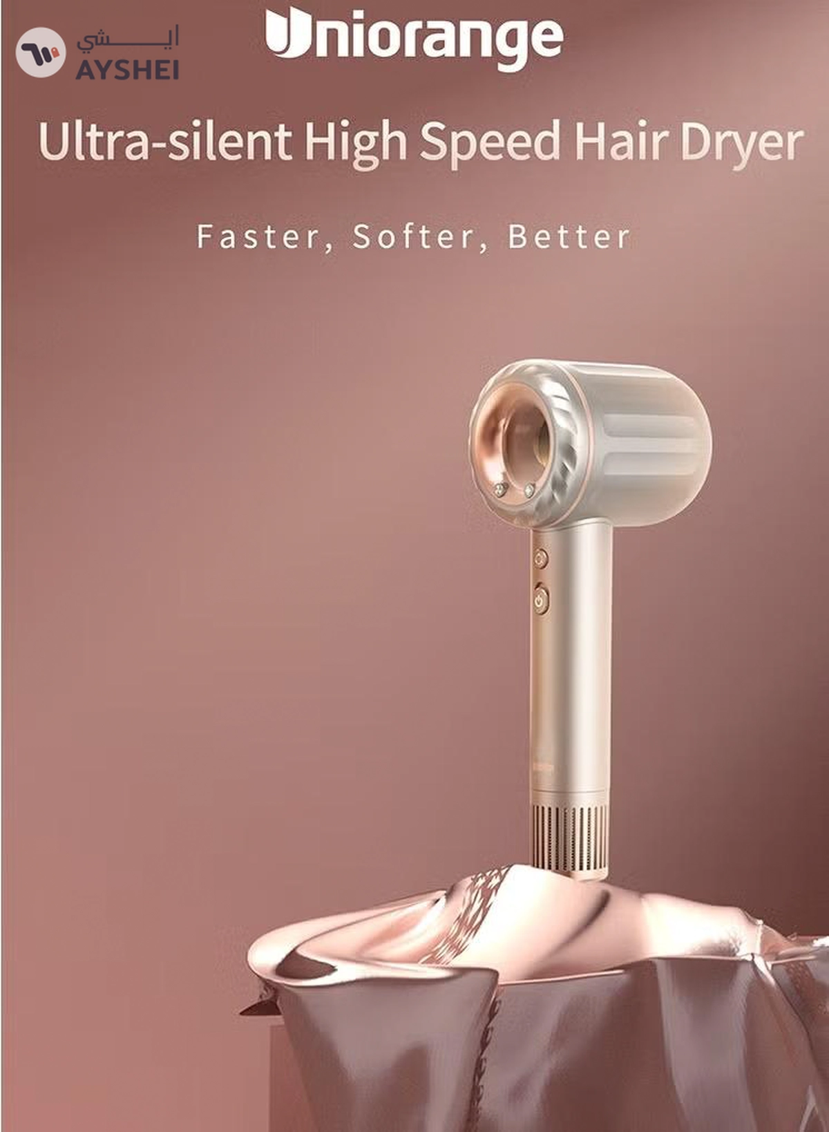 Uniorange High Speed, Ultra Silent Hair Dryer, 1800W And 110,000 RPM - Gold Color