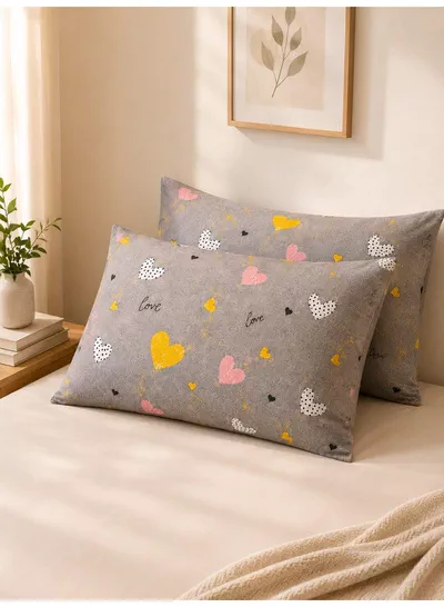 Set of 2 100% Cotton Printed Pillow Covers, Doodle Heart Pattern, 125 GSM Fabric, Soft & Breathable, Envelope Closure, Fade Resistant & Machine Washable – 50 x 75 cm-4