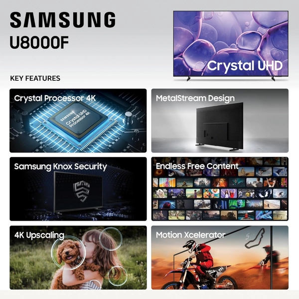 Samsung 50 Inch UHD TV, 4K Upscaling, Secured by Knox, Free contents by TV Plus UA50U8000FUXSA black