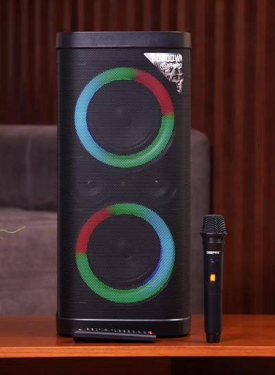 GEEPAS Rechargeable Professional Speaker| RGB Light, USB Input, TF, TWS, FM Radio, UHF Microphone, Bluetooth| 60000W PMPO Speaker with Remote Control | Perfect for Parties, Events, Home Entertainment| 2 Years Warranty GMS11192-3