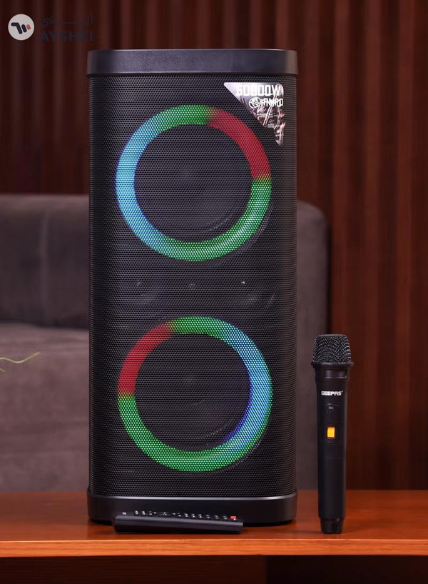 GEEPAS Rechargeable Professional Speaker| RGB Light, USB Input, TF, TWS, FM Radio, UHF Microphone, Bluetooth| 60000W PMPO Speaker with Remote Control | Perfect for Parties, Events, Home Entertainment| 2 Years Warranty GMS11192