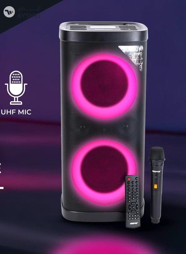 GEEPAS Rechargeable Professional Speaker| RGB Light, USB Input, TF, TWS, FM Radio, UHF Microphone, Bluetooth| 60000W PMPO Speaker with Remote Control | Perfect for Parties, Events, Home Entertainment| 2 Years Warranty GMS11192