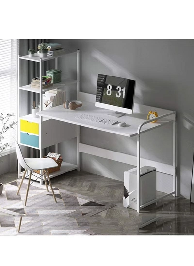 DubaiGallery Home Office Computer Desk, Small Desk Study Writing Table Storage Shelves Drawer,Modern Simple PC Table Splice Board Desk-White-2
