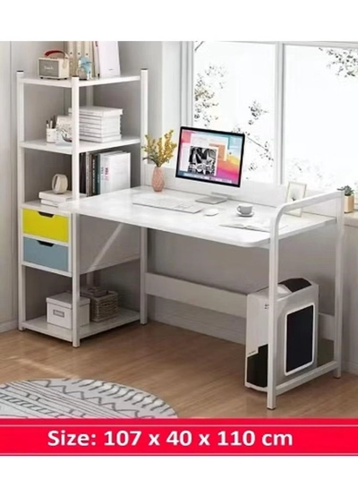 DubaiGallery Home Office Computer Desk, Small Desk Study Writing Table Storage Shelves Drawer,Modern Simple PC Table Splice Board Desk-White-0