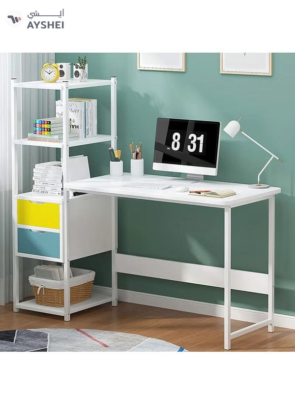 DubaiGallery Home Office Computer Desk, Small Desk Study Writing Table Storage Shelves Drawer,Modern Simple PC Table Splice Board Desk-White