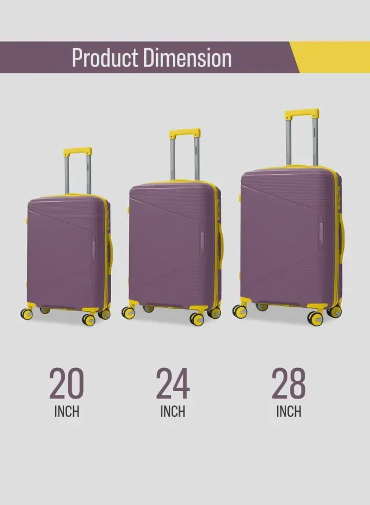 British Tourister 3 Piece Polypropylene Hard side Luggage Set with TSA Lock | Lightweight Spinner Suitcases with 360° Wheels | Durable Trolley Bags for Secure Travel (Small, Medium, Large) – Purple-1-1