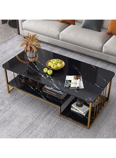 DubaiGallery Table with Storage Shelves Center Table Coffee Table Living Table Double Storage Coffee Table with Drawers Sturdy and Durable Perfect for Multiple Occasions 120 X 60 X42CM-3