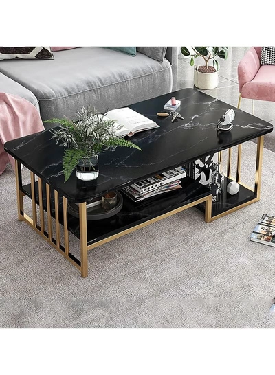 DubaiGallery Table with Storage Shelves Center Table Coffee Table Living Table Double Storage Coffee Table with Drawers Sturdy and Durable Perfect for Multiple Occasions 120 X 60 X42CM-0