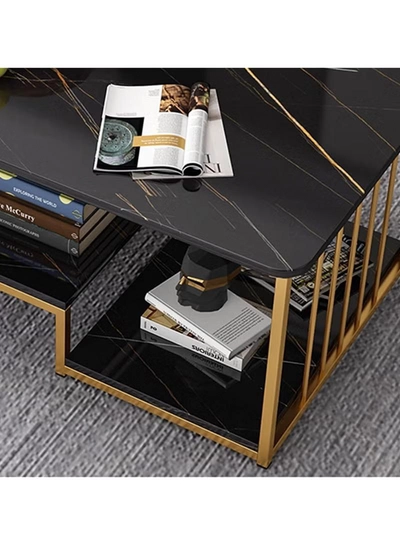 DubaiGallery Table with Storage Shelves Center Table Coffee Table Living Table Double Storage Coffee Table with Drawers Sturdy and Durable Perfect for Multiple Occasions 120 X 60 X42CM-1
