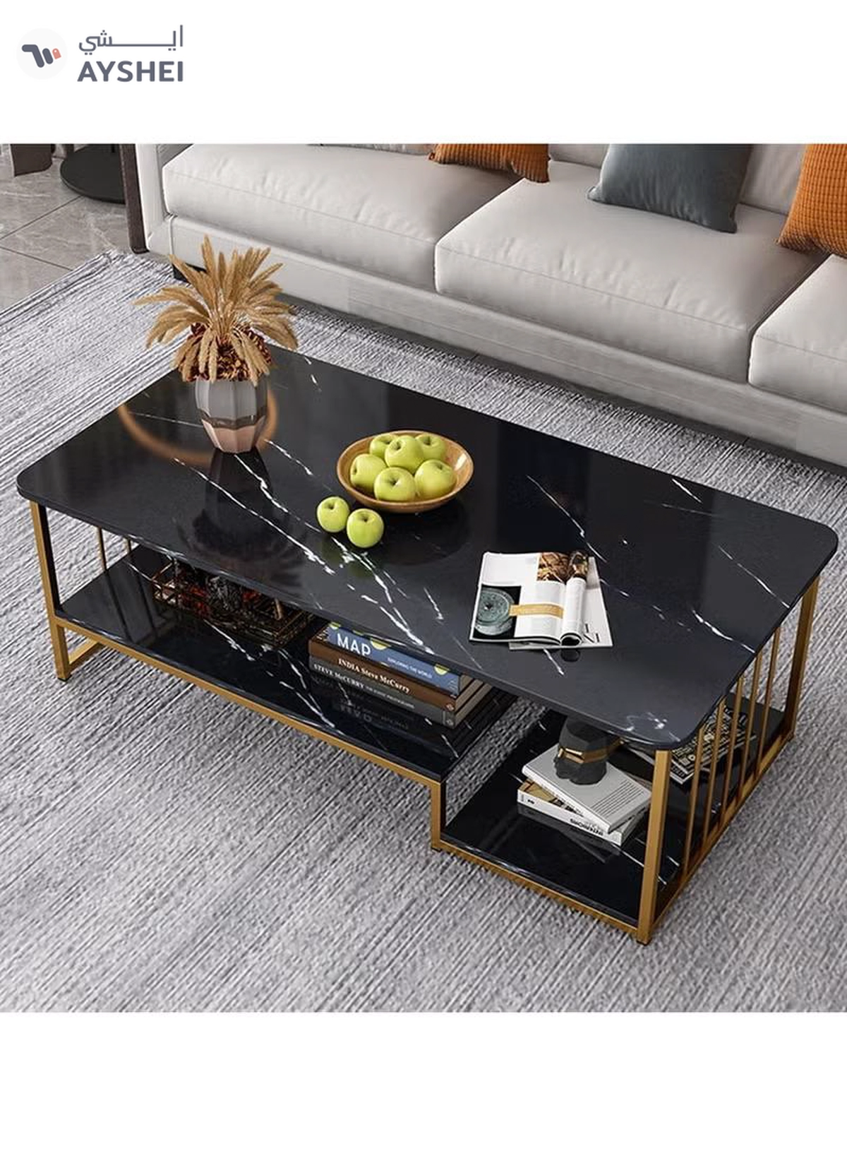 DubaiGallery Table with Storage Shelves Center Table Coffee Table Living Table Double Storage Coffee Table with Drawers Sturdy and Durable Perfect for Multiple Occasions 120 X 60 X42CM-3-3
