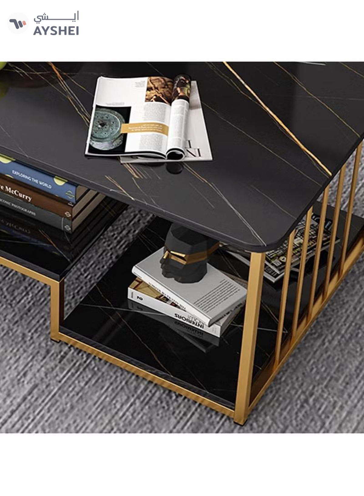 DubaiGallery Table with Storage Shelves Center Table Coffee Table Living Table Double Storage Coffee Table with Drawers Sturdy and Durable Perfect for Multiple Occasions 120 X 60 X42CM-1-1