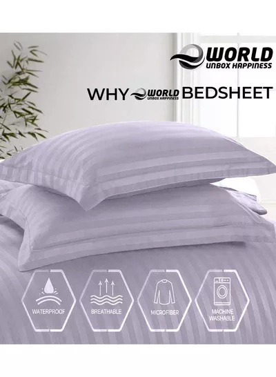4-Piece Luxury Purple Striped Bedding Set Includes 1 Regular Bedsheet, 1 Fitted Bed Sheet, and 2 Pillow Cases for Ultimate Hotel-Inspired Sophistication in King, Queen and Single Sizes-2
