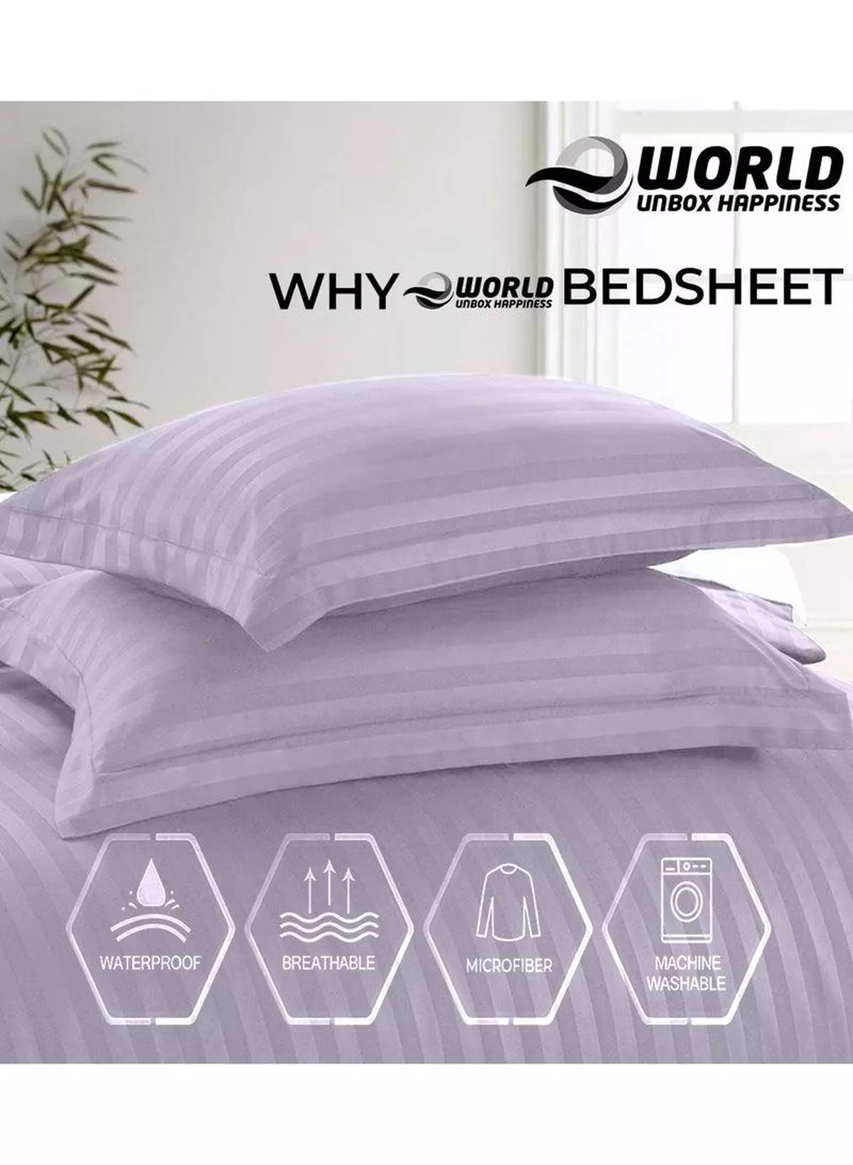 4-Piece Luxury Purple Striped Bedding Set Includes 1 Regular Bedsheet, 1 Fitted Bed Sheet, and 2 Pillow Cases for Ultimate Hotel-Inspired Sophistication in King, Queen and Single Sizes-2-2