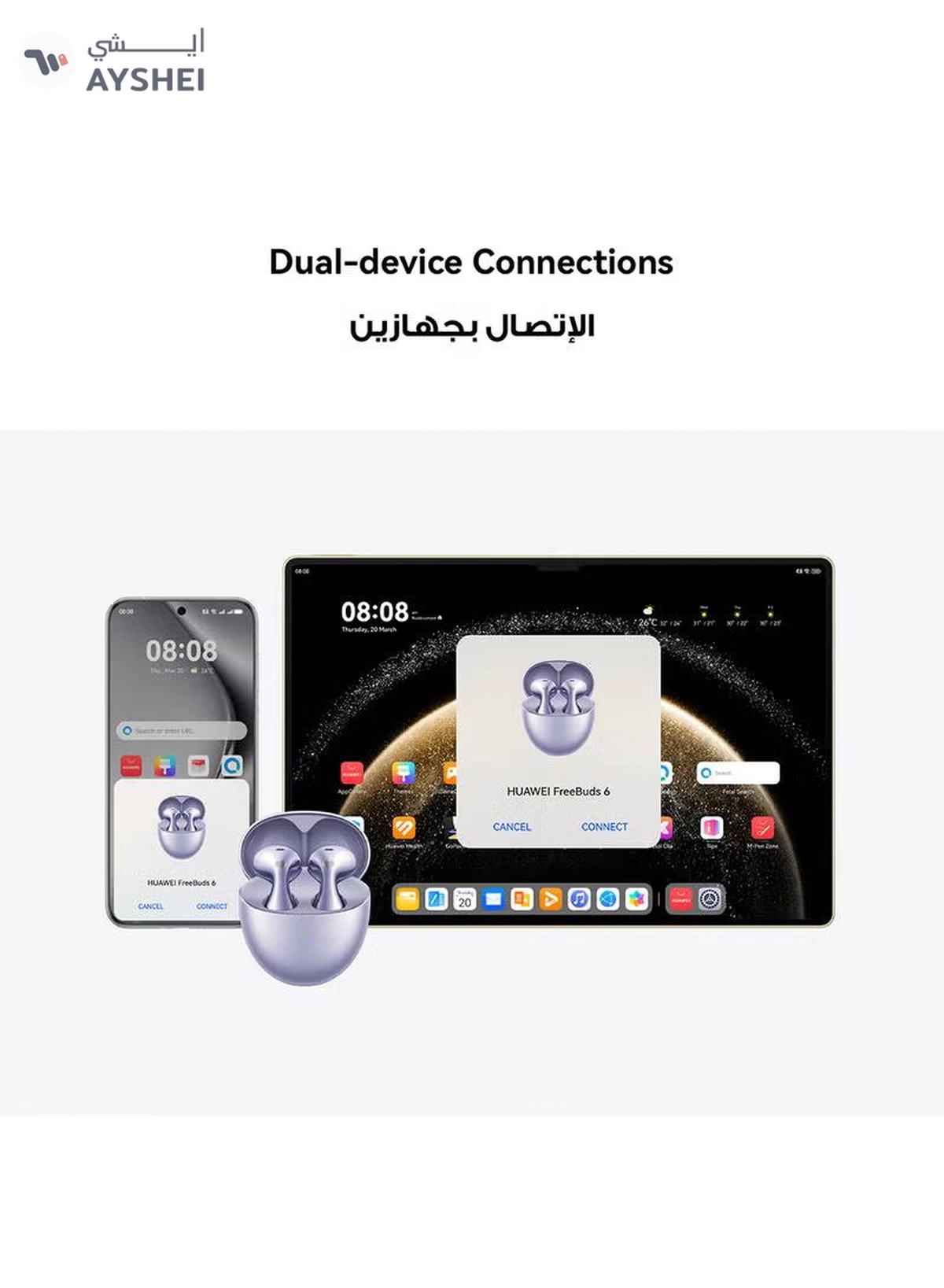 HUAWEI FreeBuds 6 Wireless Bluetooth Earbuds, Dual-driver True Sound, Stable & Clear Calls, Comfortablt Ear-fitting Wearing, Open-fit ANC, iOS and Android White-4-4