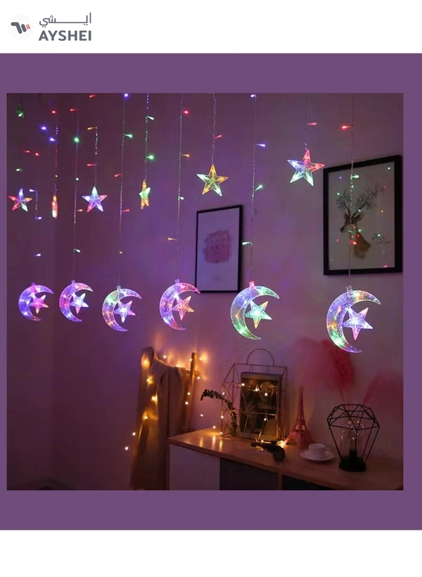 Yuwell 3.5M RGB Ramadan Light For Home Decoration Star And Moon Shaped Led Light For Indoor Outdoor Decoration Multimode Operated Decorative Light 8 Modes