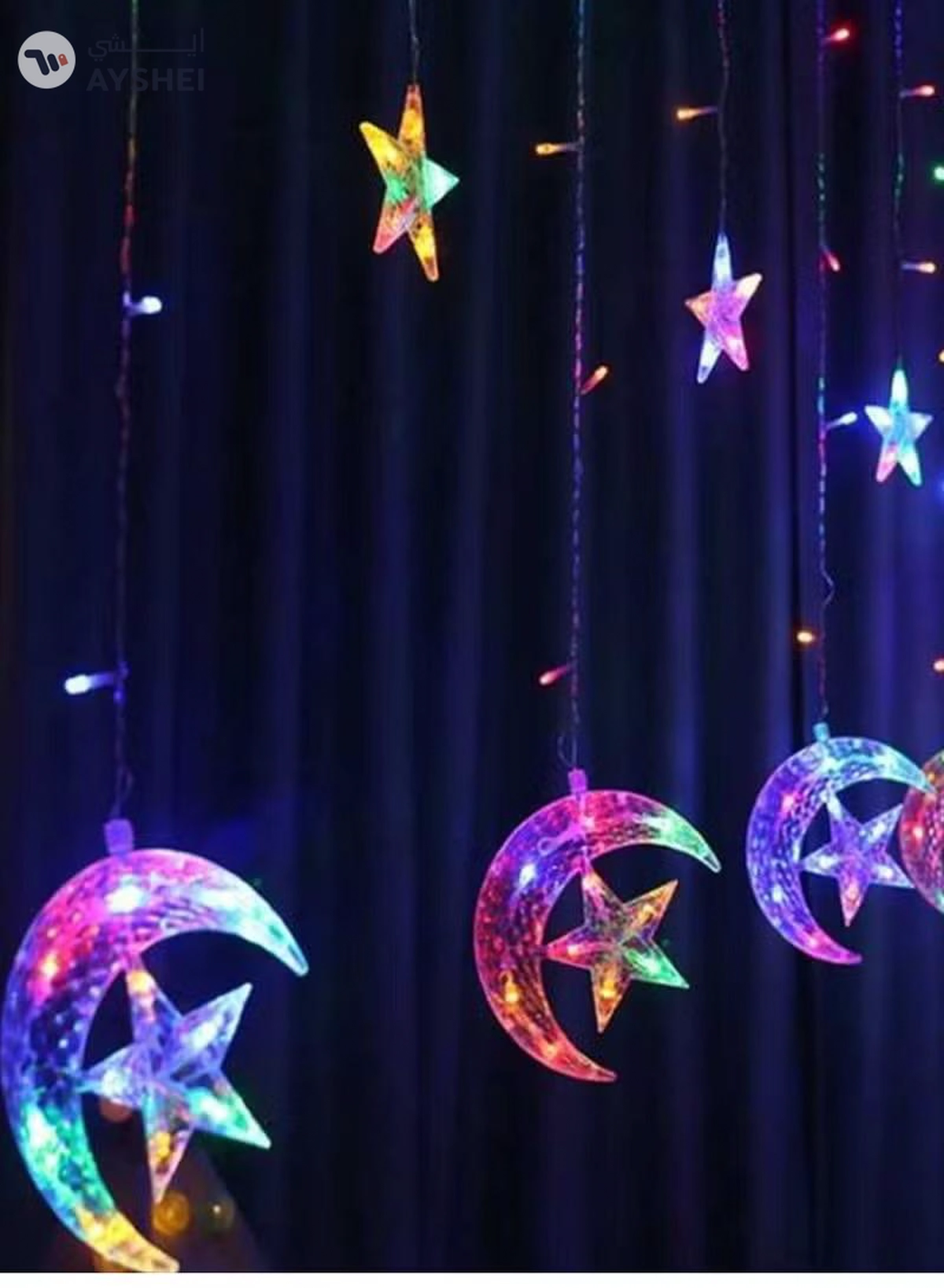 Yuwell 3.5M RGB Ramadan Light For Home Decoration Star And Moon Shaped Led Light For Indoor Outdoor Decoration Multimode Operated Decorative Light 8 Modes-1-1