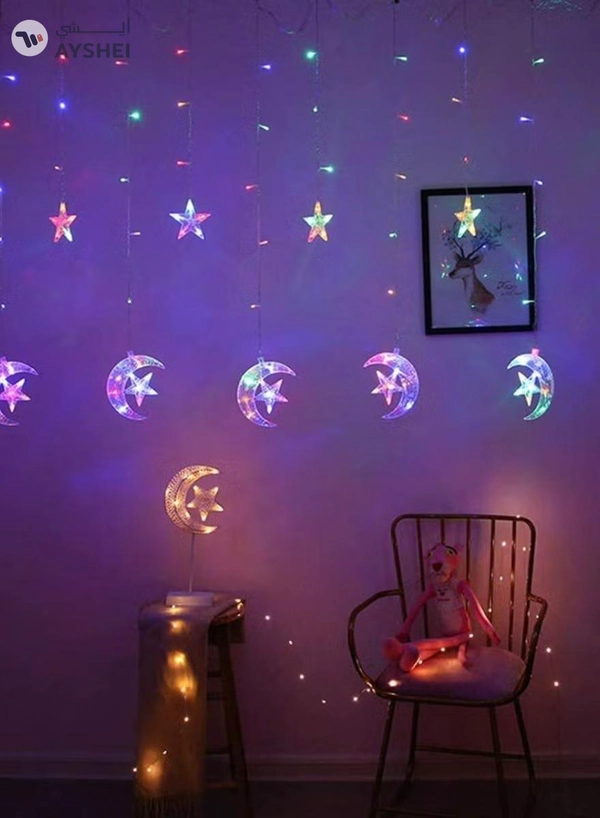 Yuwell 3.5M RGB Ramadan Light For Home Decoration Star And Moon Shaped Led Light For Indoor Outdoor Decoration Multimode Operated Decorative Light 8 Modes