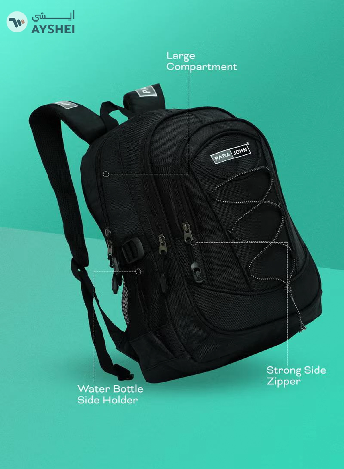 PARAJOHN Classic Students School Backpack Black-1-1