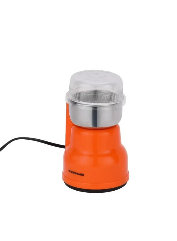 Olsenmark Coffee Grinder OMCG7039 | 200W Powerful Motor | Stainless Steel Jar & Blade | Perfect for Coffee Beans, Spices & Dry Nuts | Easy Grip | Orange | 2-Year Warranty 50 ml 200 W OMCG7039 orange