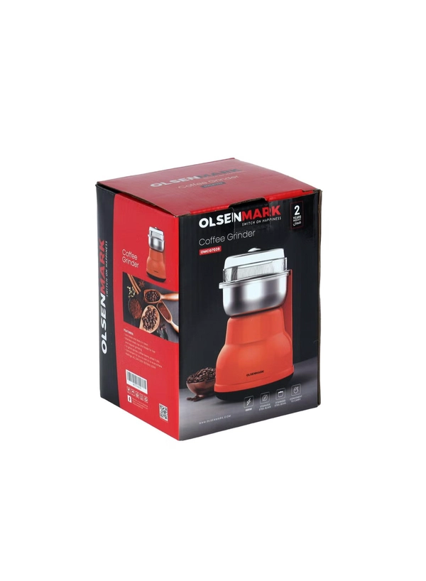 Olsenmark Coffee Grinder OMCG7039 | 200W Powerful Motor | Stainless Steel Jar & Blade | Perfect for Coffee Beans, Spices & Dry Nuts | Easy Grip | Orange | 2-Year Warranty 50 ml 200 W OMCG7039 orange