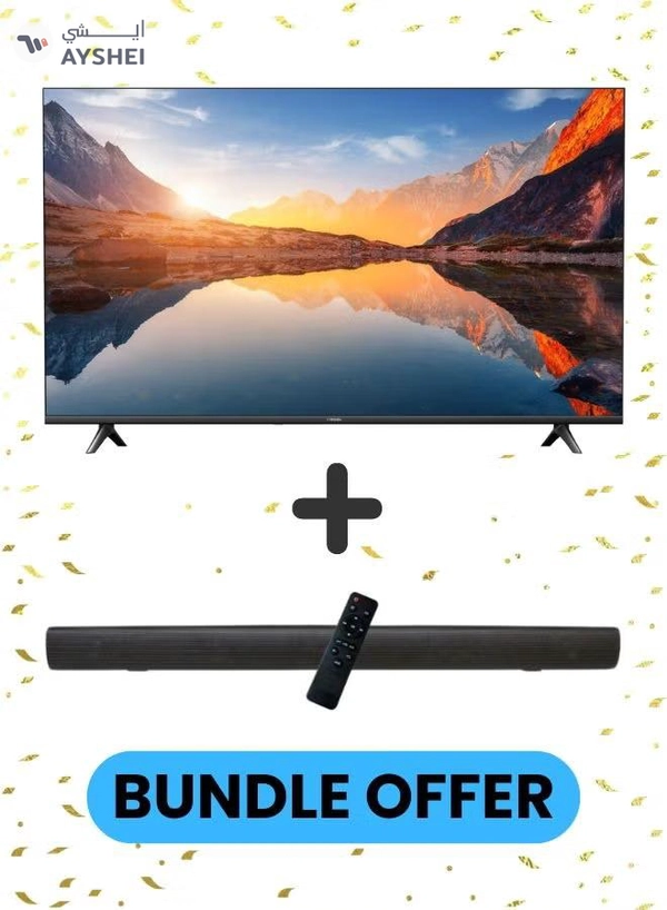 Xiaomi 55-Inch 4K UHD Smart TV, 4K Resolution, HDR10, Google TV + 2.0 Channel Soundbar 30W, HDMI ARC, Bluetooth, USB, MP3, FM 55A2025+SOUNDBAR Black